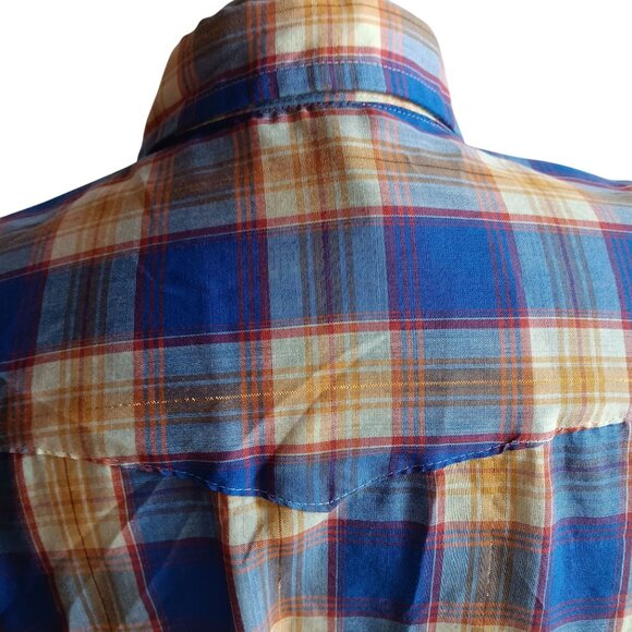 Large Vintage Western Shirt Mens Shiny Gold Plaid Ultra Thin 16.5 34 Dee Cee 80s - Picture 7 of 10